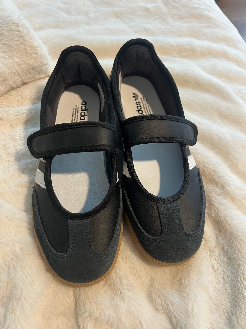 adidas Black Mary Jane Kids Sneakers with White Stripes